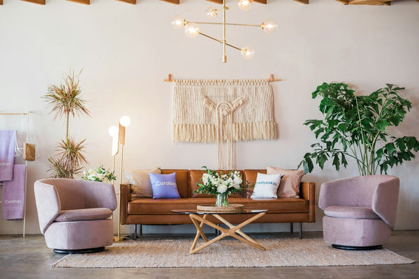 Linen sofa in a bright living room